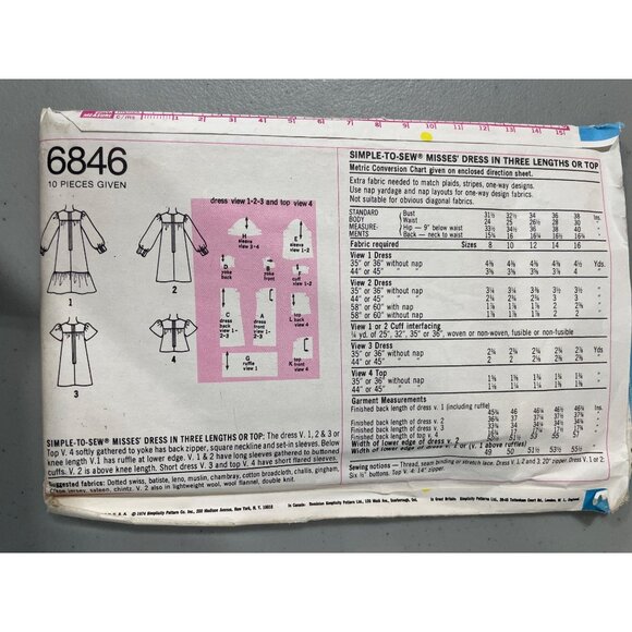 Simplicity 6846 1970s Dress Size 14 Three Length Top Dress Sewing Pattern NEW - Picture 3 of 6